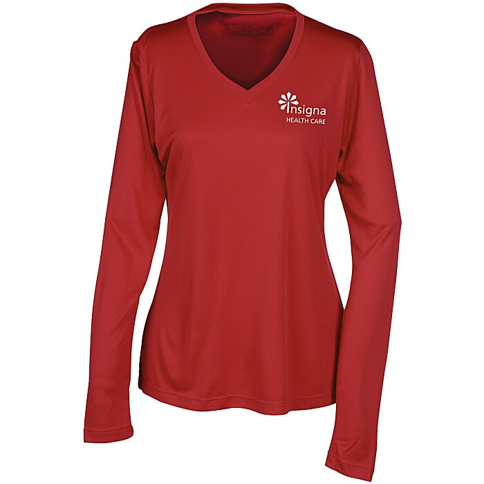 Custom Pro Team Wicking V-Neck Long Sleeve Tee - Ladies' - Screen