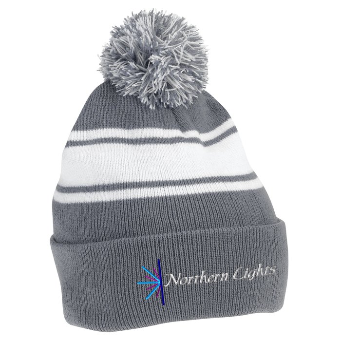 Custom Pom Pom Cuffed Beanie with Stripes