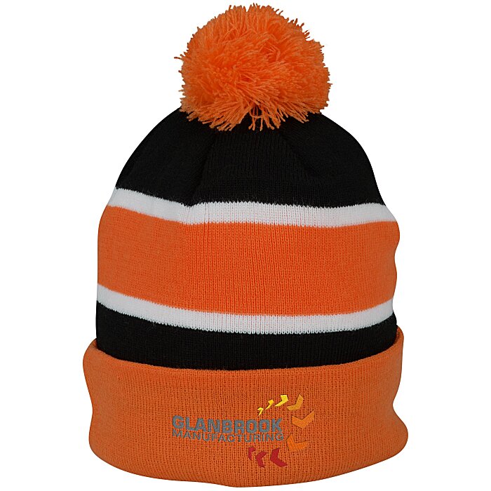 Custom Striped Pom Pom Cuffed Toque - 24 hr