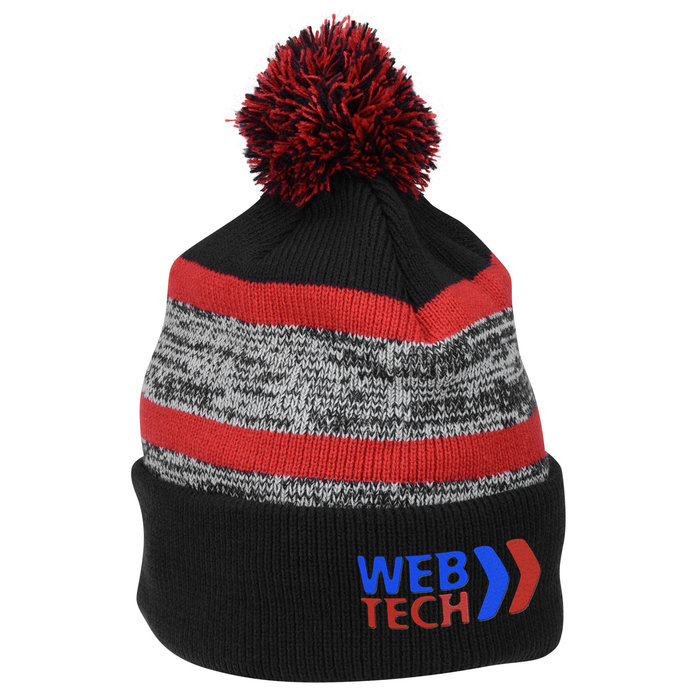 Custom Melange Striped Pom Pom Cuffed Toque - 24 hr