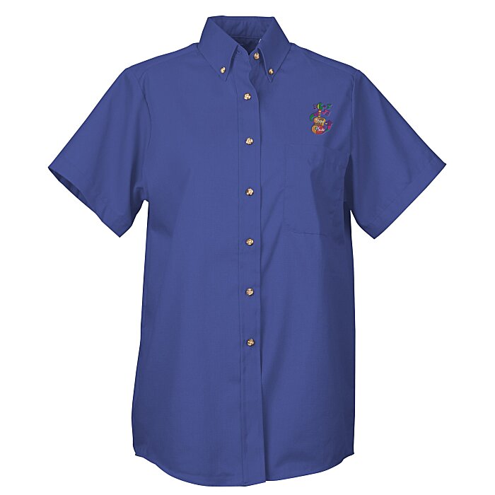 Custom Soil Release Button Down SS Poplin Shirt - Ladies'