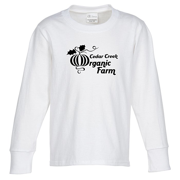 Custom Everyday Cotton LS T-Shirt - Youth - White - Screen