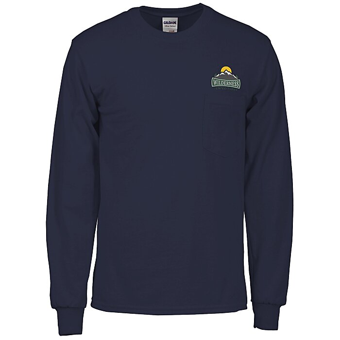 Custom Gildan Ultra Cotton LS Pocket T-Shirt - Embroidered