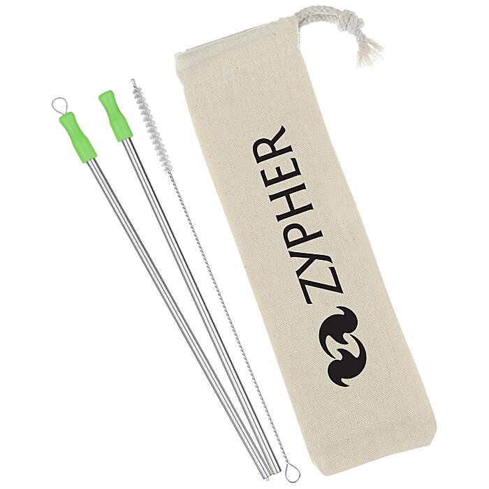 Custom Stainless Straw Set in Cotton Pouch - 2 Pack