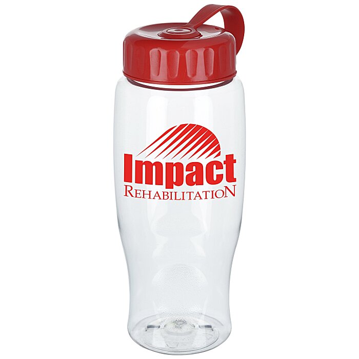 Custom Clear Impact Comfort Grip Bottle with Tethered Lid - 27 oz