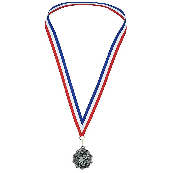 Custom Econo Medal - Scallop Edge with Red, White & Blue Ribbon
