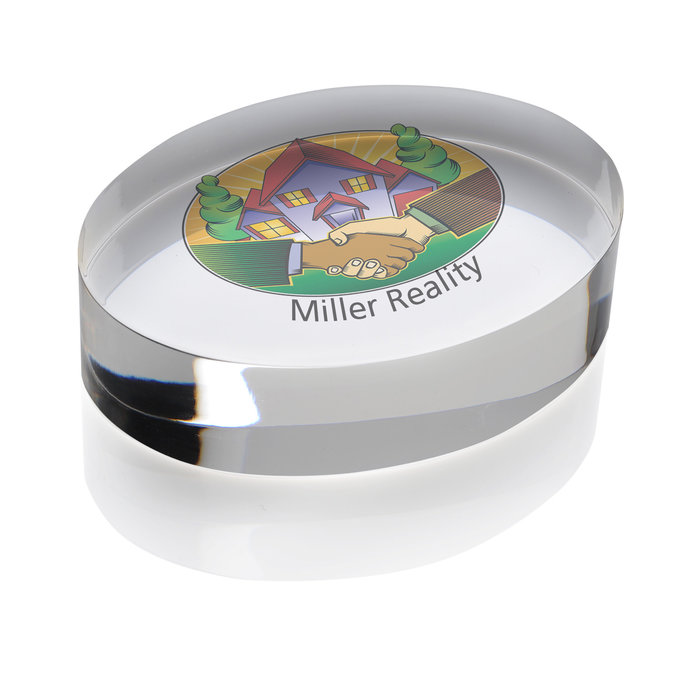 Custom Oval Acrylic Paperweight - Full Colour